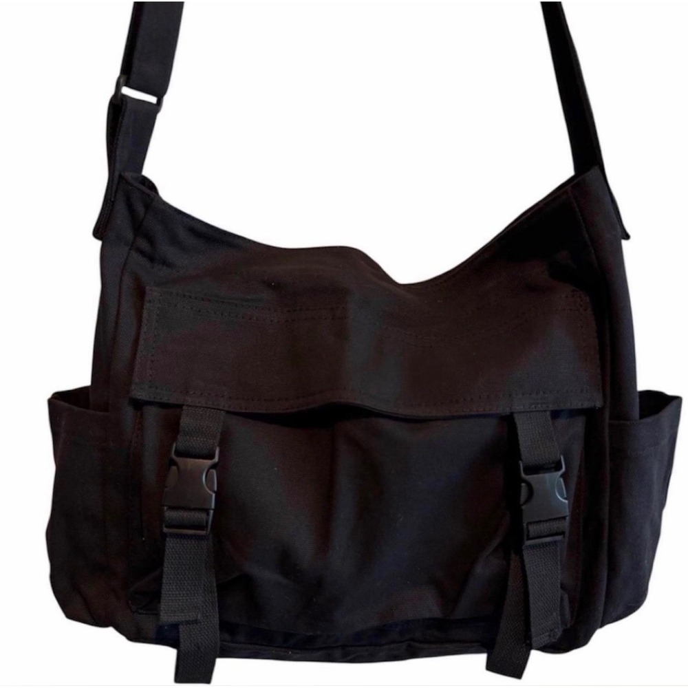Vintage Style Black Unisex Canvas Crossbody Messenger Tote Bag - Large Capacity - Picture 2 of 6